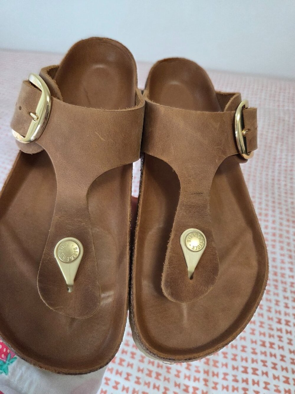 Birkenstock Brown Leather Thong Sandals with Gold Hardware size 7